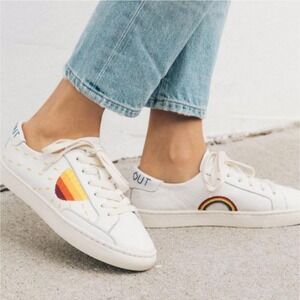 Soludos Embroidered Peace Out Rainbow Sun Canvas Sneakers Tennis Shoes - 7.5
